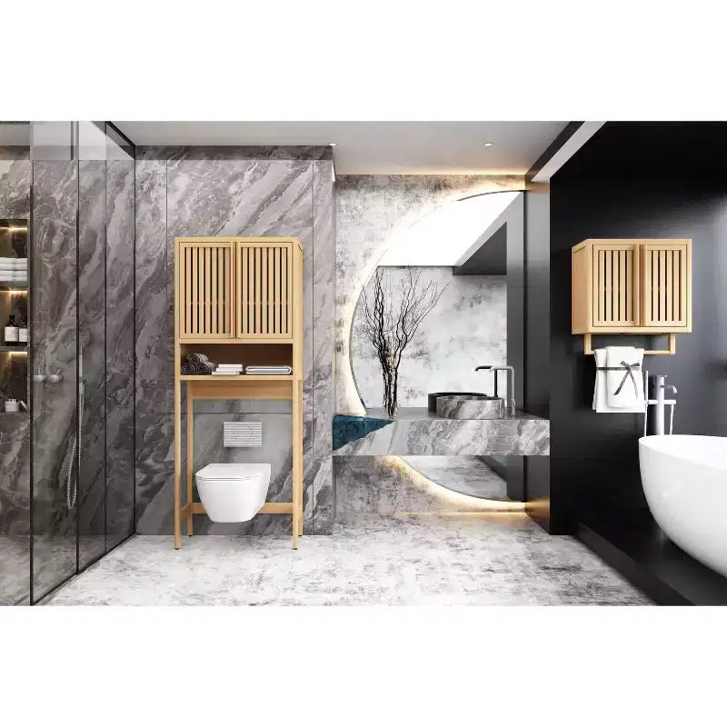 Armoire de salle de bain murale en bambou - Boîte de rangement pour toilettes