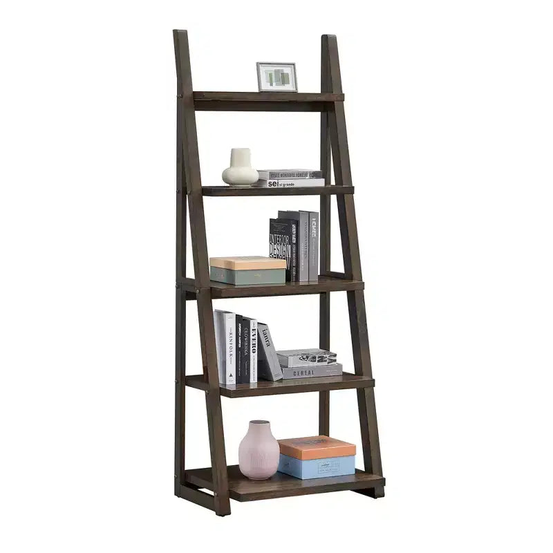 Étagère échelle à 5 niveaux avec étagères ouvertes pour salon ou bureau à domicile, Noyer