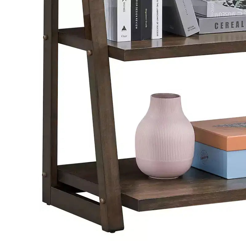Étagère échelle à 5 niveaux avec étagères ouvertes pour salon ou bureau à domicile, Noyer