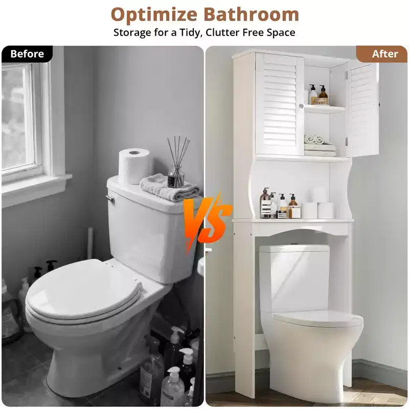 Meuble de rangement au-dessus des toilettes avec étagères réglables, organisateur de salle de bain ventilé avec support mural