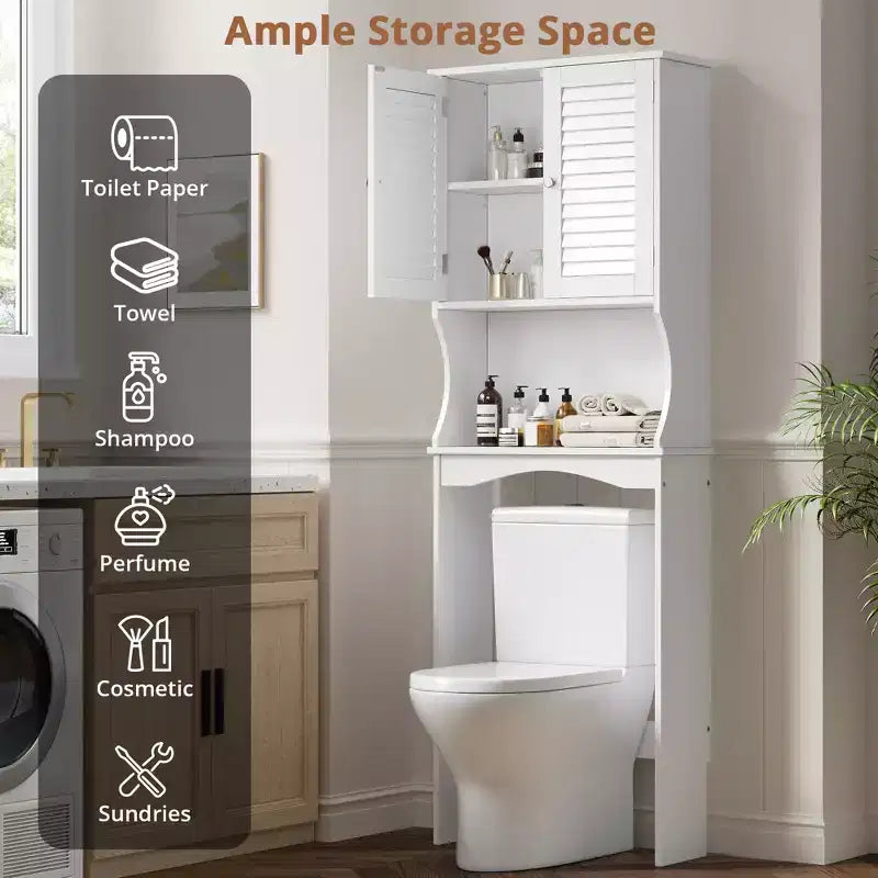 Meuble de rangement au-dessus des toilettes avec étagères réglables, organisateur de salle de bain ventilé avec support mural