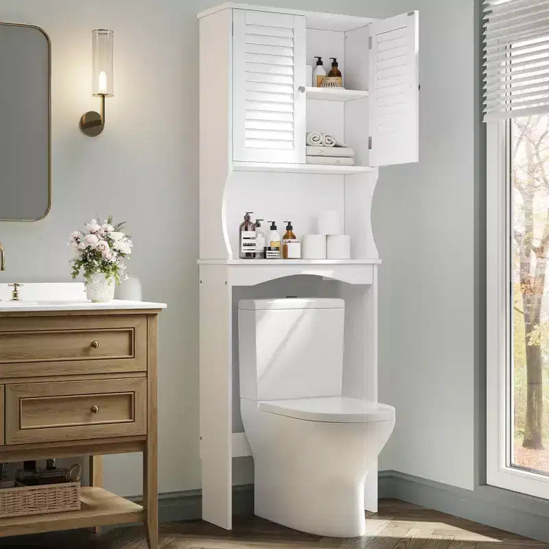 Meuble de rangement au-dessus des toilettes avec étagères réglables, organisateur de salle de bain ventilé avec support mural