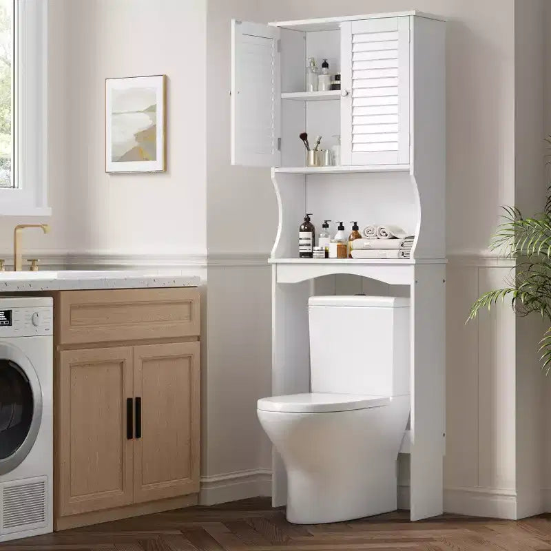 Meuble de rangement au-dessus des toilettes avec étagères réglables, organisateur de salle de bain ventilé avec support mural