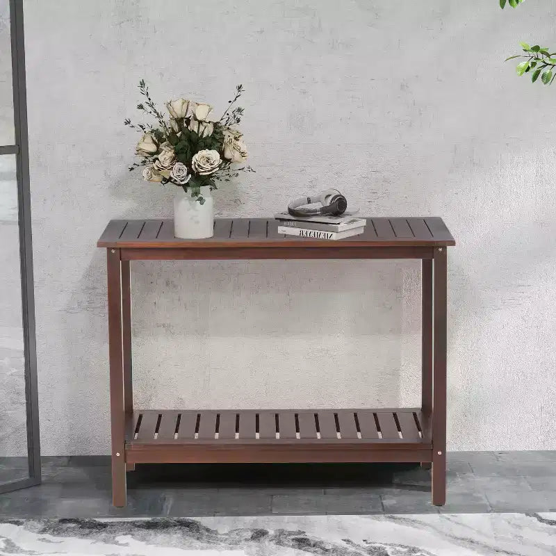 Console en Bois Vintage avec Étagère Inférieure, Table d'Entrée avec Motif à Rayures, Table d'Appoint pour Salon, Couloir, Marron