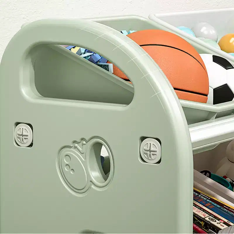 Organisateur de rangement de jouets pour enfants, meuble de rangement de jouets multifonctionnel pour chambre d'enfant avec étagère et bacs en PEHD