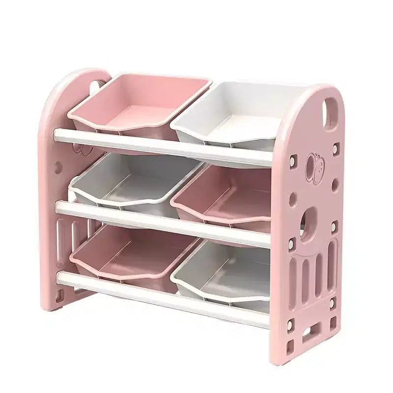 Organisateur de rangement de jouets pour enfants, meuble de rangement de jouets multifonctionnel pour chambre d'enfant avec étagère et bacs en PEHD