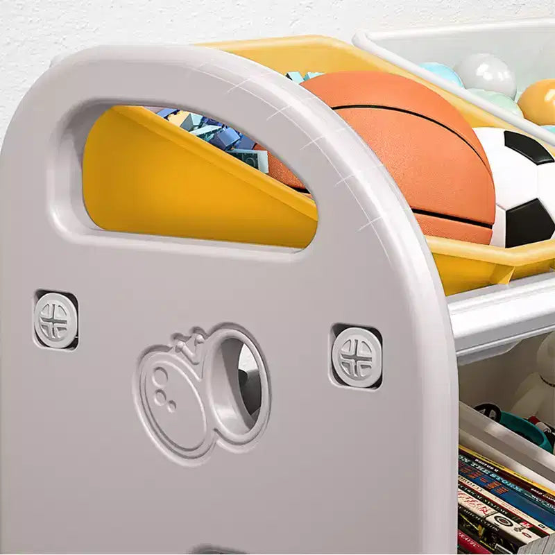 Organisateur de rangement de jouets pour enfants, meuble de rangement de jouets multifonctionnel pour chambre d'enfant avec étagère et bacs en PEHD
