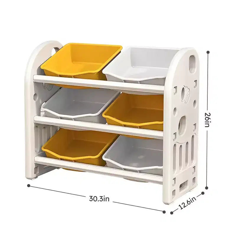 Organisateur de rangement de jouets pour enfants, meuble de rangement de jouets multifonctionnel pour chambre d'enfant avec étagère et bacs en PEHD