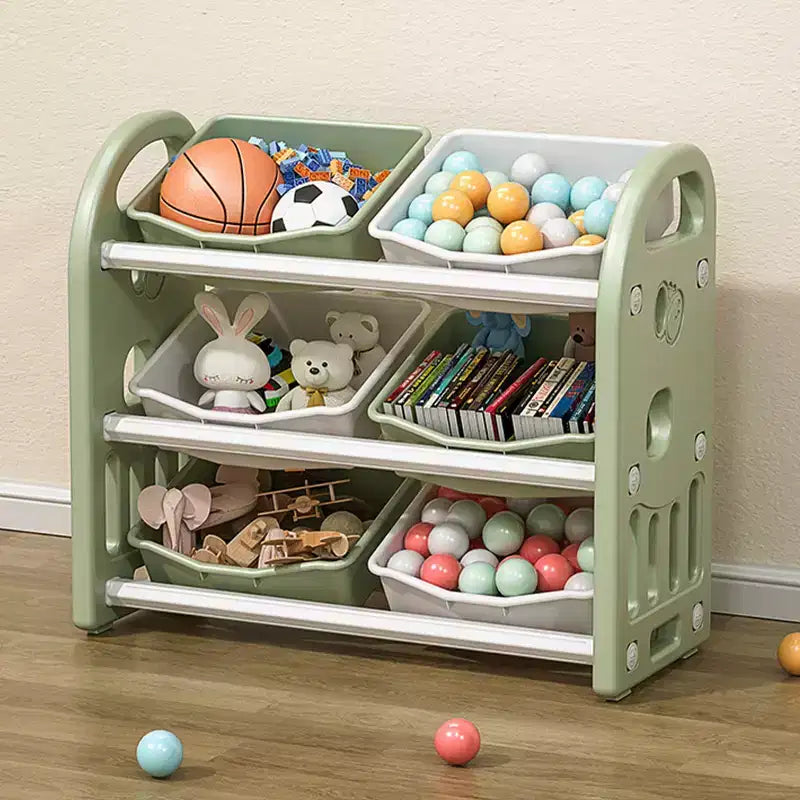 Organisateur de rangement de jouets pour enfants, meuble de rangement de jouets multifonctionnel pour chambre d'enfant avec étagère et bacs en PEHD