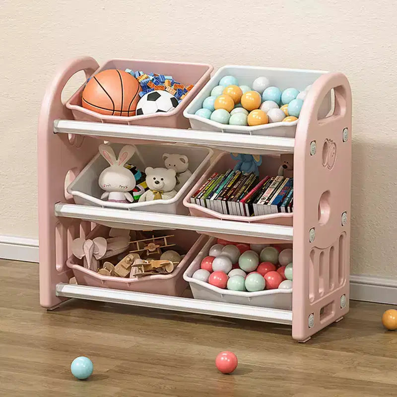 Organisateur de rangement de jouets pour enfants, meuble de rangement de jouets multifonctionnel pour chambre d'enfant avec étagère et bacs en PEHD