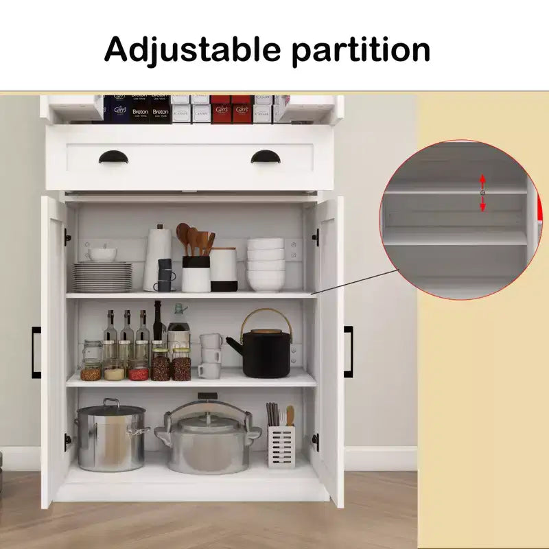 Buffet de cuisine moderne Alanis avec tiroir et étagères réglables