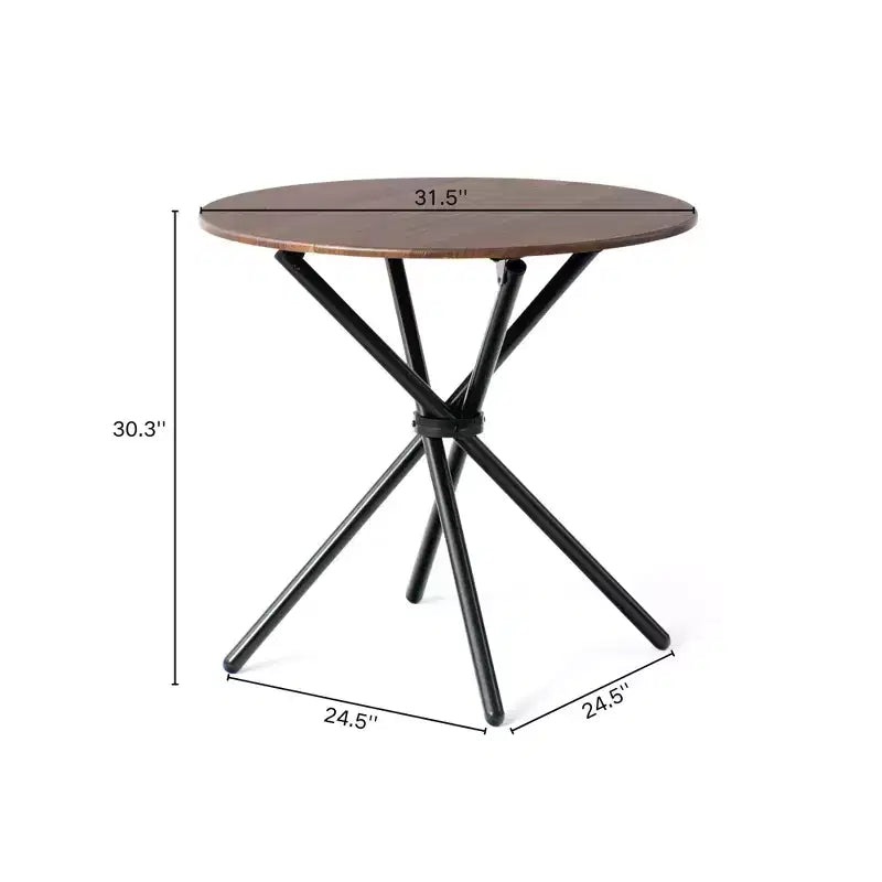 Table à manger ronde de 80 cm pour 2 personnes, Table de cuisine en bois avec pied central et pieds en métal pour café, restaurant et repas à la maison
