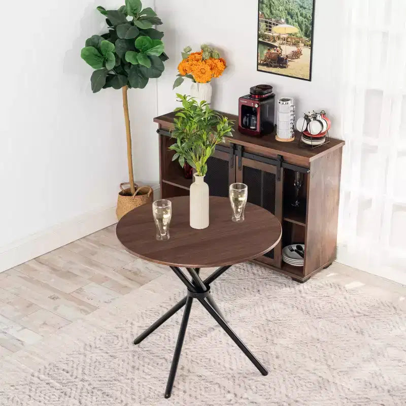 Table à manger ronde de 80 cm pour 2 personnes, Table de cuisine en bois avec pied central et pieds en métal pour café, restaurant et repas à la maison