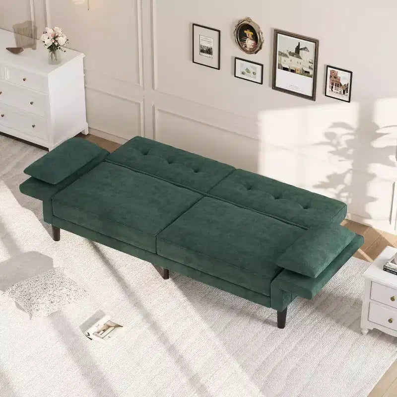 Canapé-lit futon 89, canapé-lit moderne en chenille, dossier et accoudoirs réglables, canapé-futon convertible, pour salon (deux oreillers)