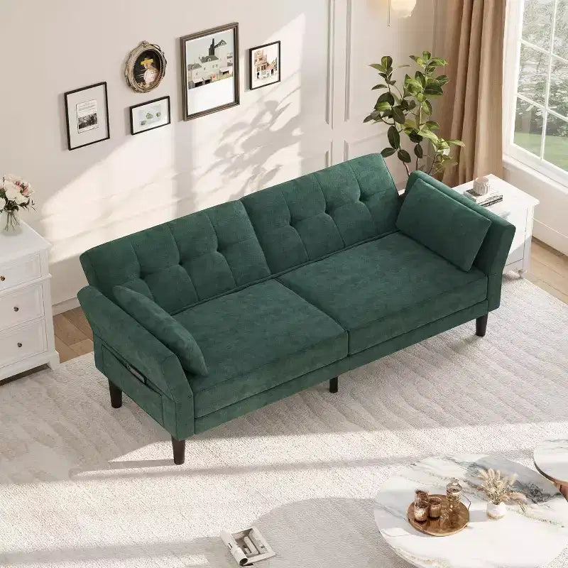 Canapé-lit futon 89, canapé-lit moderne en chenille, dossier et accoudoirs réglables, canapé-futon convertible, pour salon (deux oreillers)