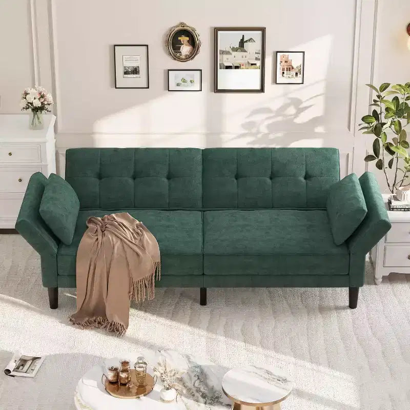 Canapé-lit futon 89, canapé-lit moderne en chenille, dossier et accoudoirs réglables, canapé-futon convertible, pour salon (deux oreillers)