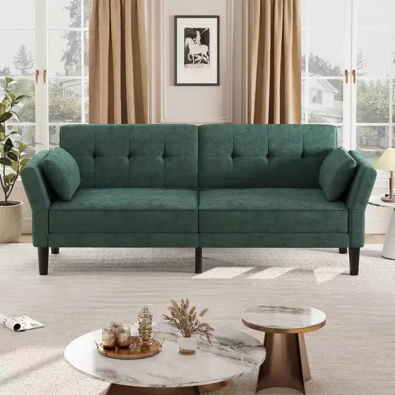 Canapé-lit futon 89, canapé-lit moderne en chenille, dossier et accoudoirs réglables, canapé-futon convertible, pour salon (deux oreillers)