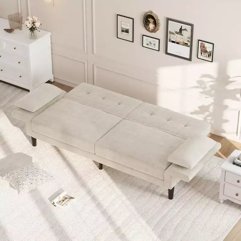 Canapé-lit futon 89, canapé-lit moderne en chenille, dossier et accoudoirs réglables, canapé-futon convertible, pour salon (deux oreillers)