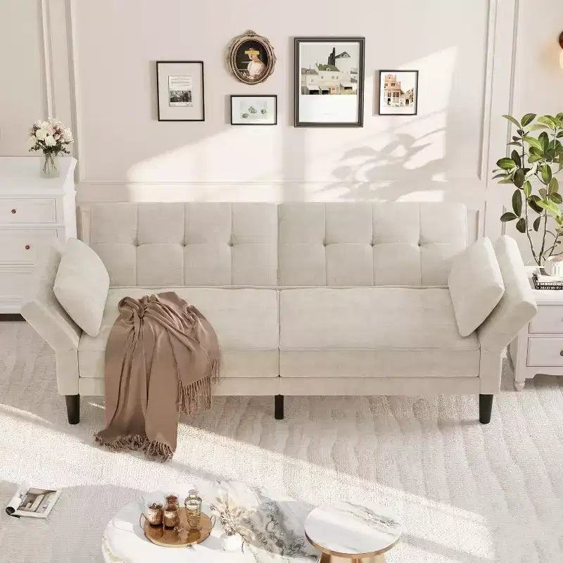 Canapé-lit futon 89, canapé-lit moderne en chenille, dossier et accoudoirs réglables, canapé-futon convertible, pour salon (deux oreillers)
