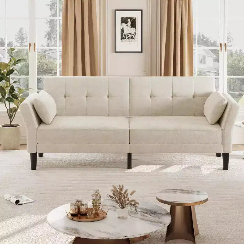 Canapé-lit futon 89, canapé-lit moderne en chenille, dossier et accoudoirs réglables, canapé-futon convertible, pour salon (deux oreillers)