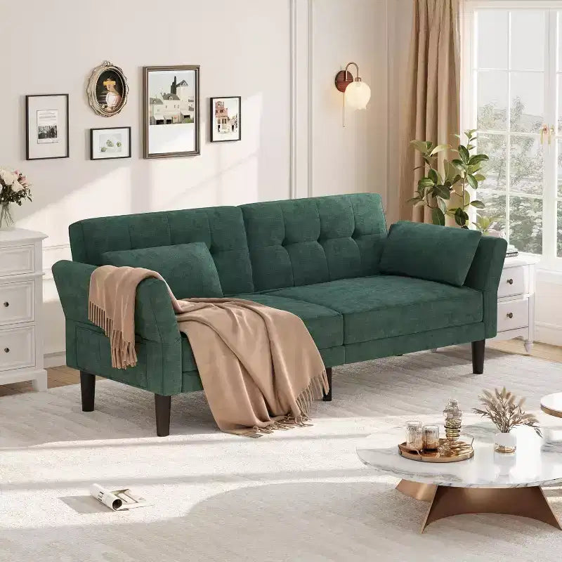 Canapé-lit futon 89, canapé-lit moderne en chenille, dossier et accoudoirs réglables, canapé-futon convertible, pour salon (deux oreillers)