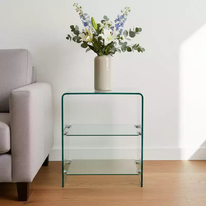 Table d'appoint en verre transparent avec deux étagères de 18 pouces