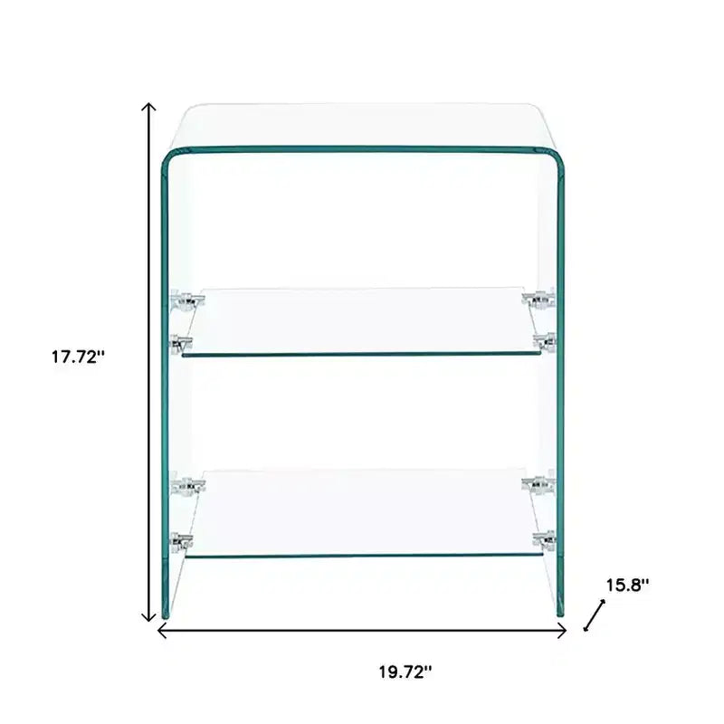 Table d'appoint en verre transparent avec deux étagères de 18 pouces