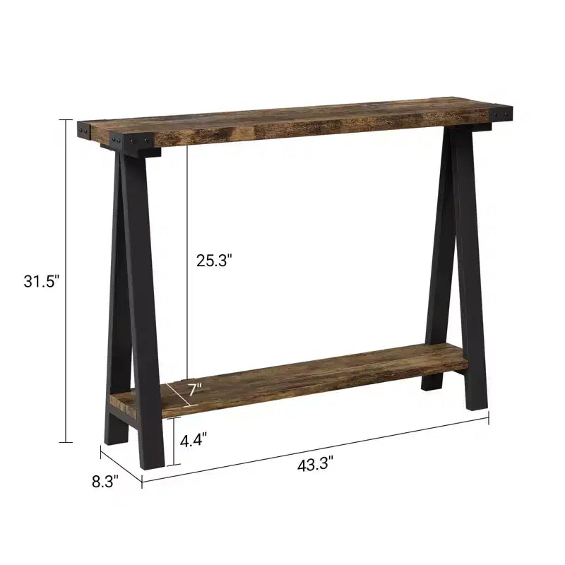 Console de ferme avec étagère de rangement à 2 niveaux, table d'entrée/couloir en bois rustique avec cadre en métal et étagère inférieure