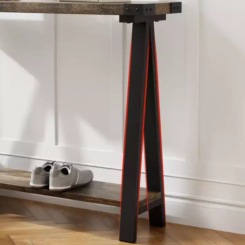 Console de ferme avec étagère de rangement à 2 niveaux, table d'entrée/couloir en bois rustique avec cadre en métal et étagère inférieure
