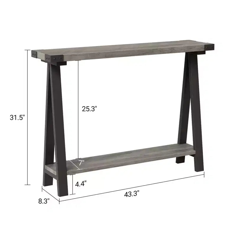 Console de ferme avec étagère de rangement à 2 niveaux, table d'entrée/couloir en bois rustique avec cadre en métal et étagère inférieure