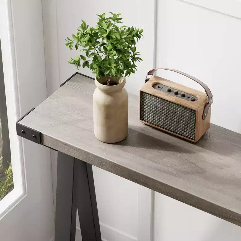 Console de ferme avec étagère de rangement à 2 niveaux, table d'entrée/couloir en bois rustique avec cadre en métal et étagère inférieure