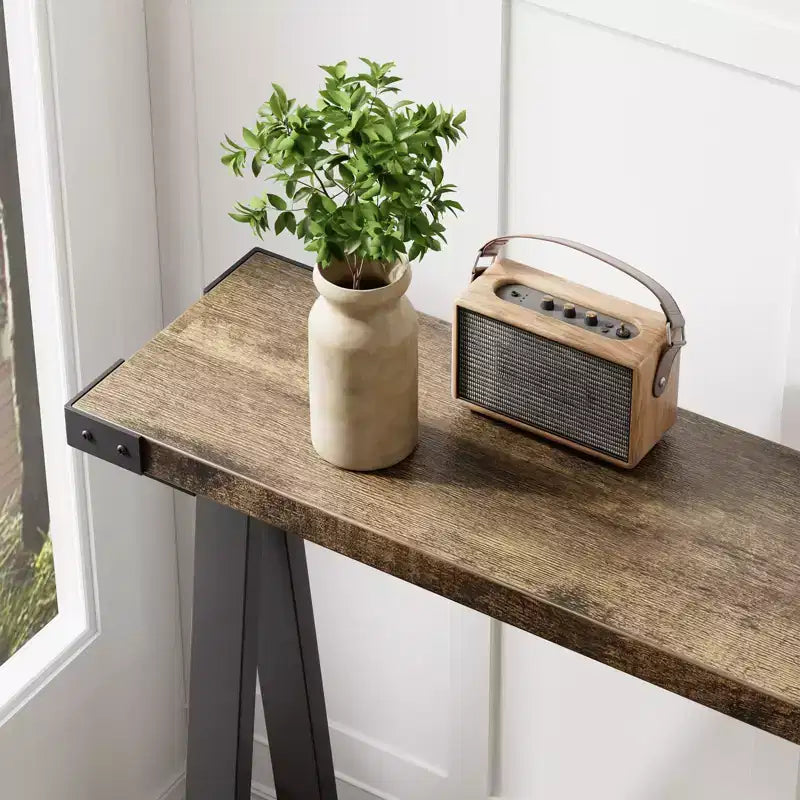 Console de ferme avec étagère de rangement à 2 niveaux, table d'entrée/couloir en bois rustique avec cadre en métal et étagère inférieure