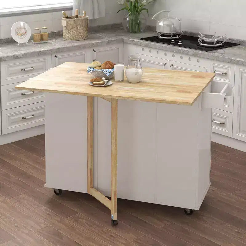 Îlot de cuisine moderne avec plateau en bois extensible, chariot de cuisine avec porte-épices et porte-serviettes pour cuisine, salle à manger, blanc