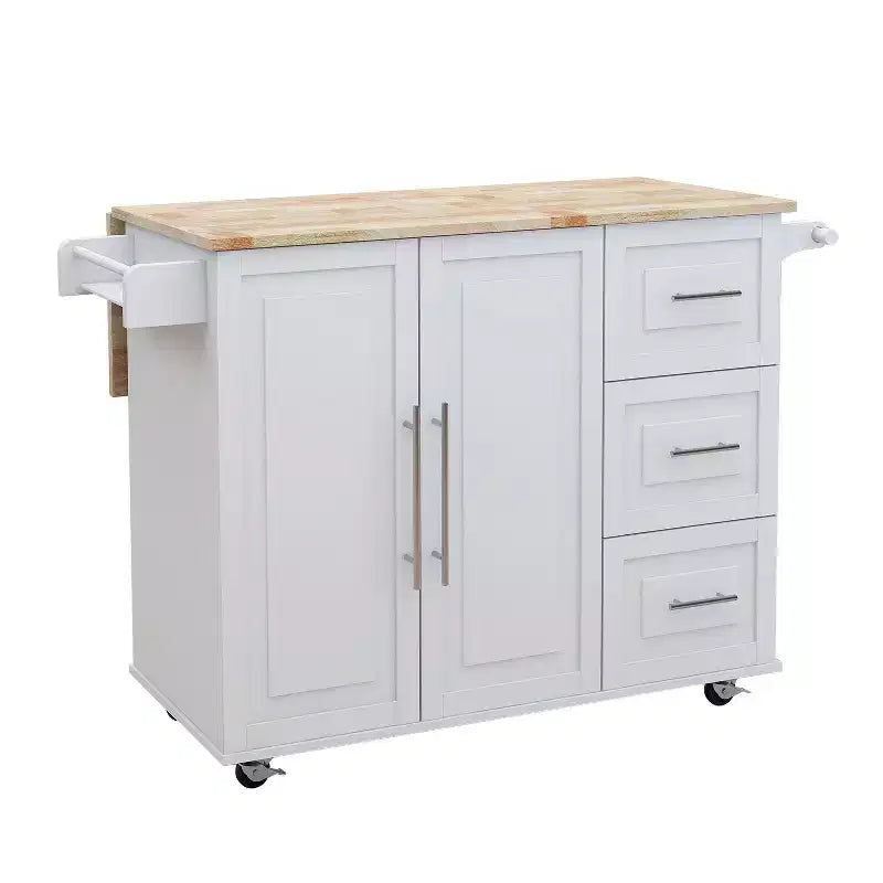 Îlot de cuisine moderne avec plateau en bois extensible, chariot de cuisine avec porte-épices et porte-serviettes pour cuisine, salle à manger, blanc