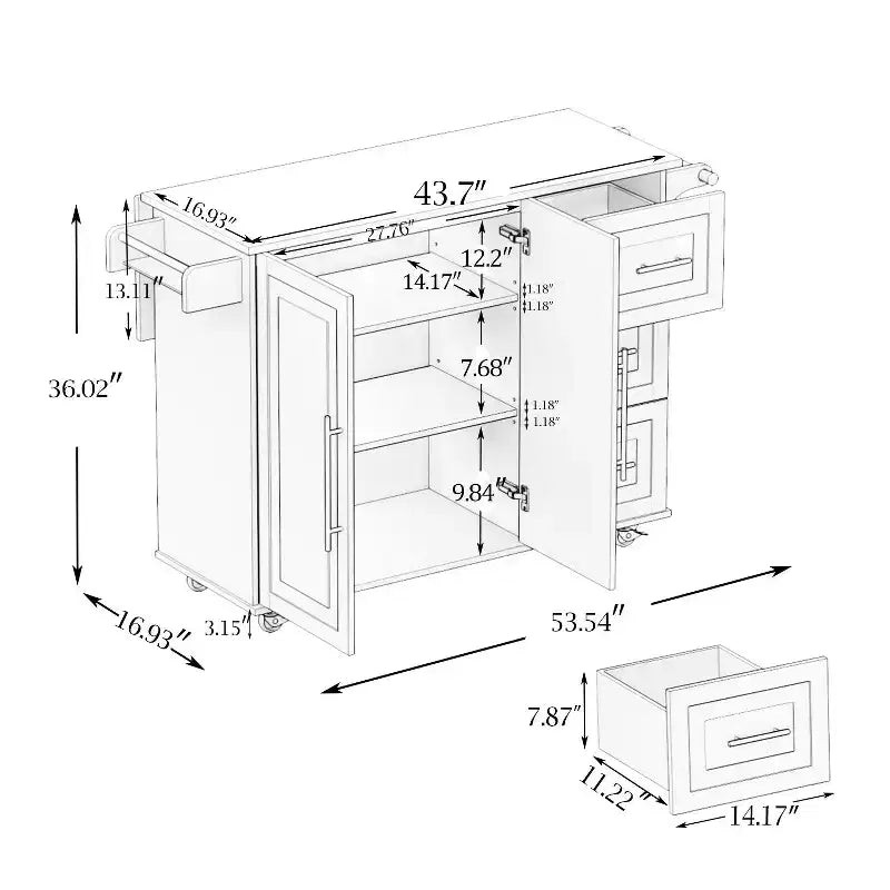 Îlot de cuisine moderne avec plateau en bois extensible, chariot de cuisine avec porte-épices et porte-serviettes pour cuisine, salle à manger, blanc
