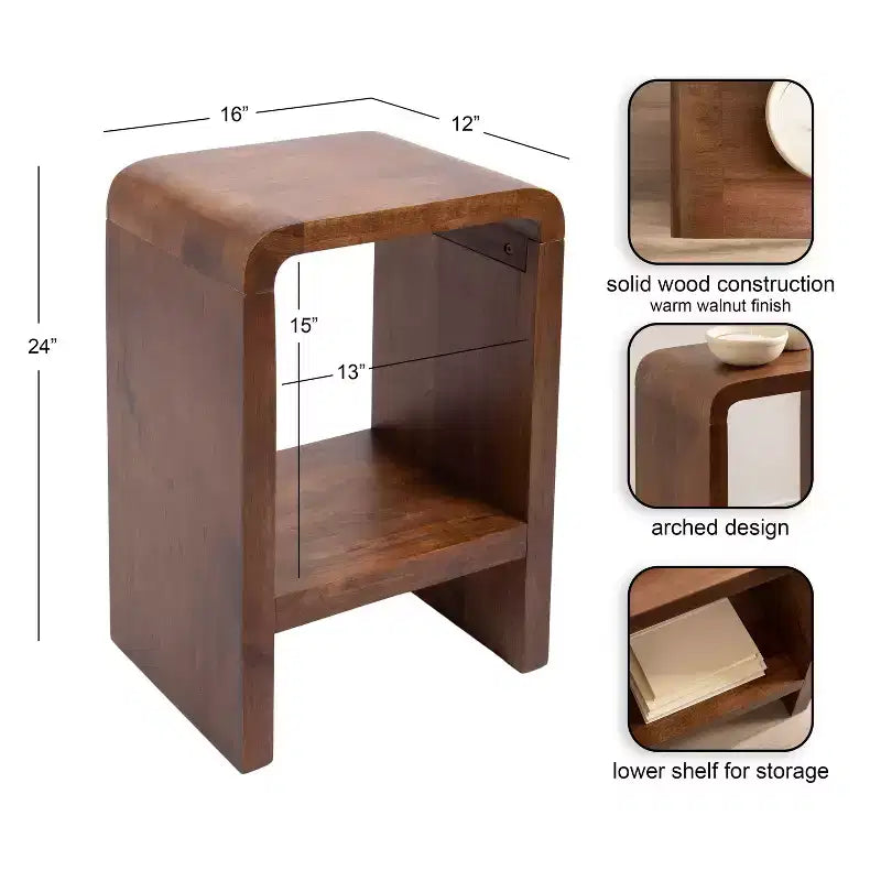 Table d'appoint Arch, 16x12x24, Noyer brun