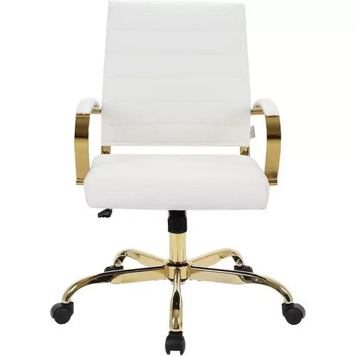 Chaises de bureau à hauteur fixe de 23 po avec assise en similicuir beige et pivotantes