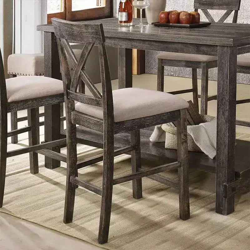 Tabourets de bar hauteur comptoir 45 cm Lin beige/Gris patiné : Rembourrés, Piètement bois, Sans accoudoirs