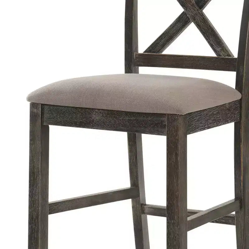 Tabourets de bar hauteur comptoir 45 cm Lin beige/Gris patiné : Rembourrés, Piètement bois, Sans accoudoirs