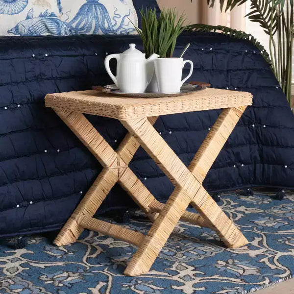 Farica Natural Rattan and Mahogany Accent Bench Brown - bali & pari: Handwoven, No Assembly Required