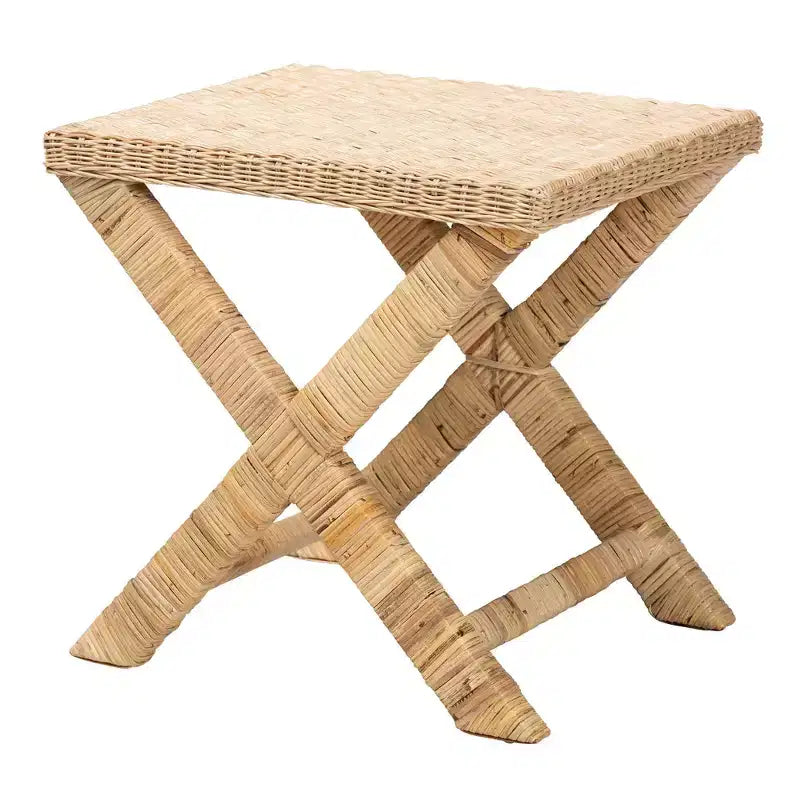 Banc d'appoint en rotin naturel et acajou marron - Bali & Pari : Tressé à la main, aucun assemblage requis