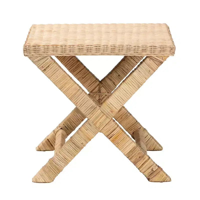 Banc d'appoint en rotin naturel et acajou marron - Bali & Pari : Tressé à la main, aucun assemblage requis