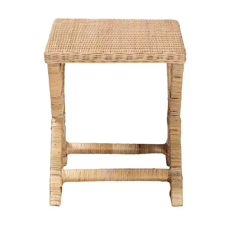 Banc d'appoint en rotin naturel et acajou marron - Bali & Pari : Tressé à la main, aucun assemblage requis