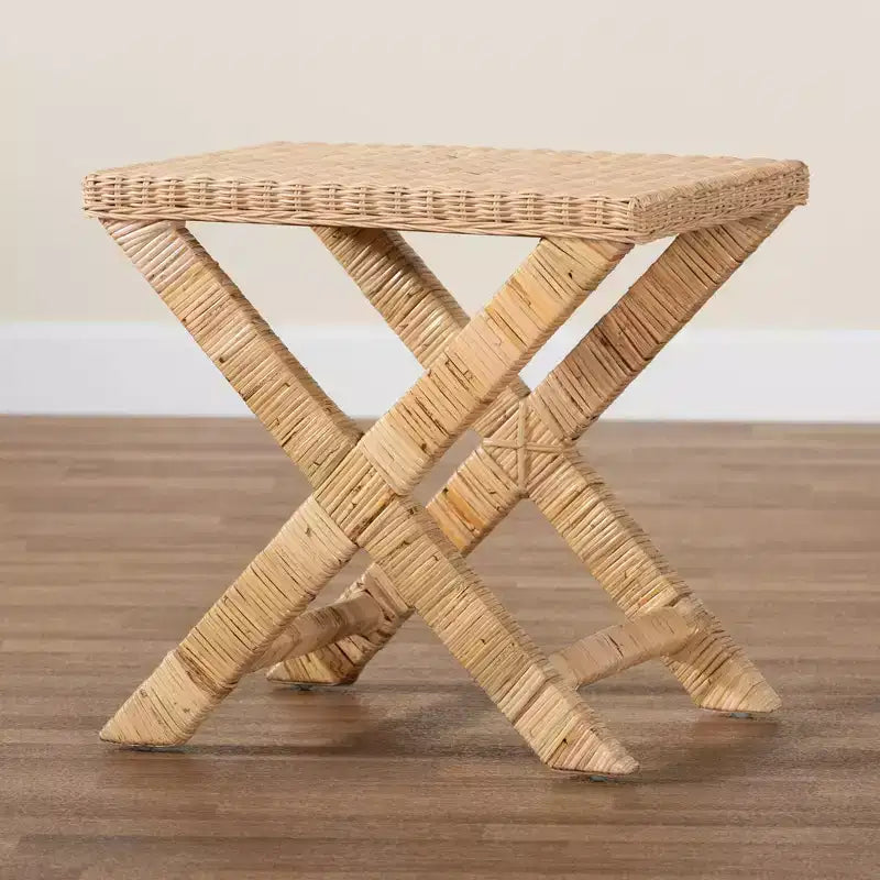 Banc d'appoint en rotin naturel et acajou marron - Bali & Pari : Tressé à la main, aucun assemblage requis