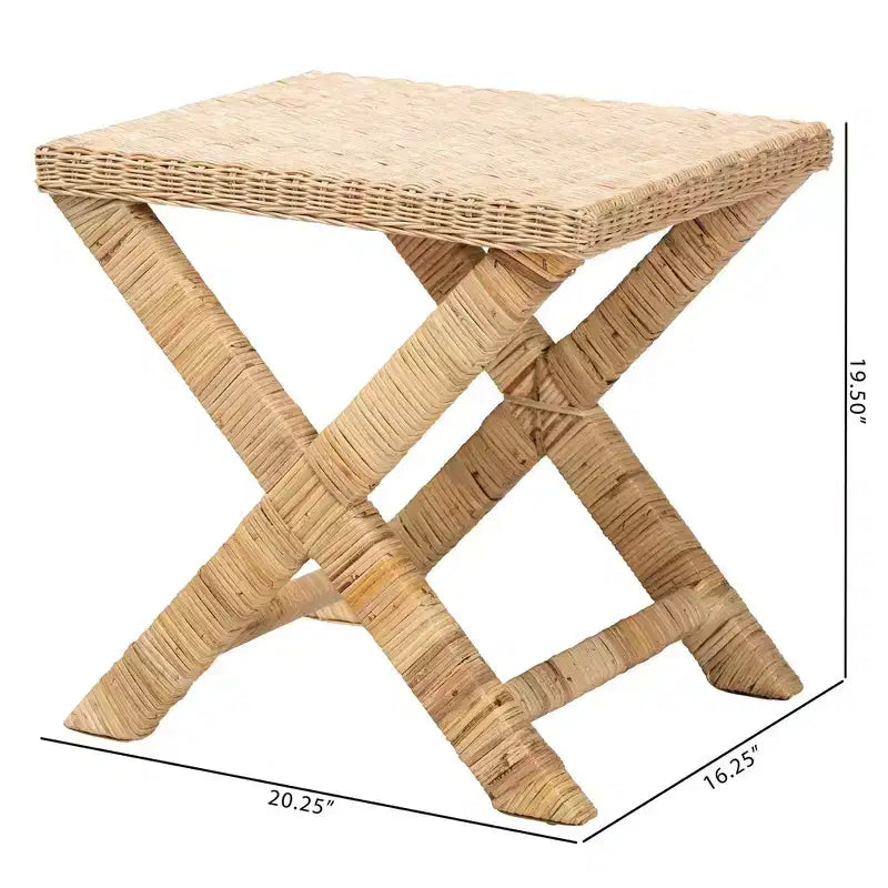 Banc d'appoint en rotin naturel et acajou marron - Bali & Pari : Tressé à la main, aucun assemblage requis