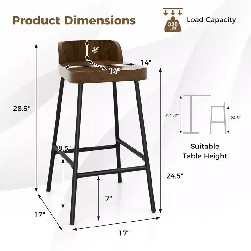 Tabouret de bar industriel 24,5" avec siège selle et dossier bas pour cuisine et salle à manger