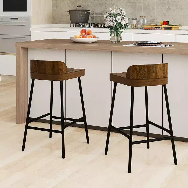 Tabouret de bar industriel 24,5" avec siège selle et dossier bas pour cuisine et salle à manger