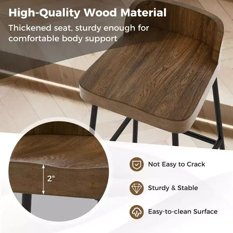 Tabouret de bar industriel 24,5" avec siège selle et dossier bas pour cuisine et salle à manger
