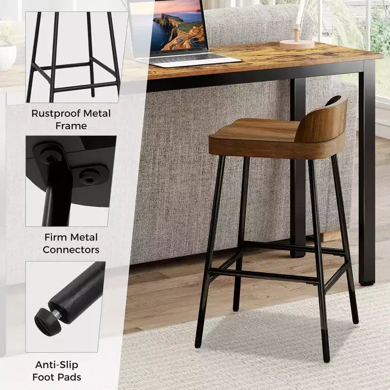 Tabouret de bar industriel 24,5" avec siège selle et dossier bas pour cuisine et salle à manger