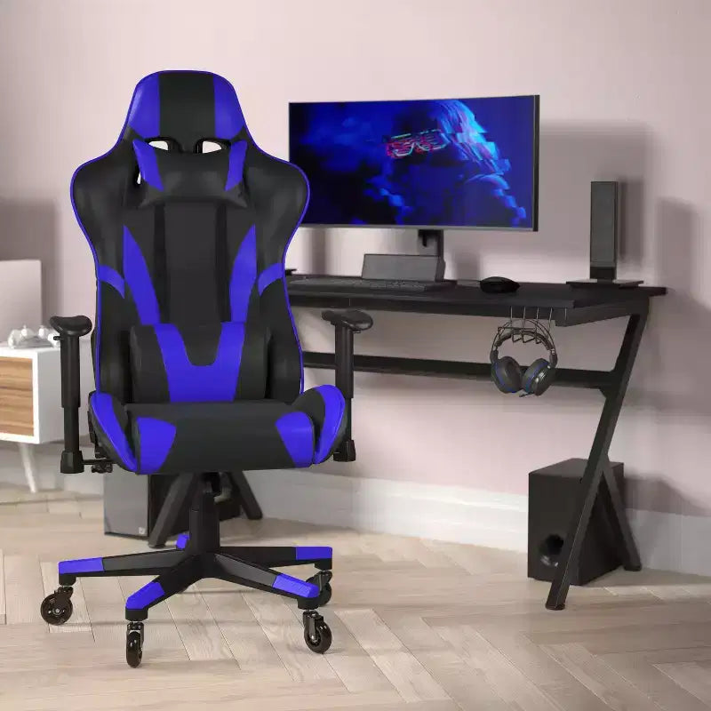 Chaise de bureau de jeu X20 Racing PC réglable avec dossier inclinable et roulettes transparentes